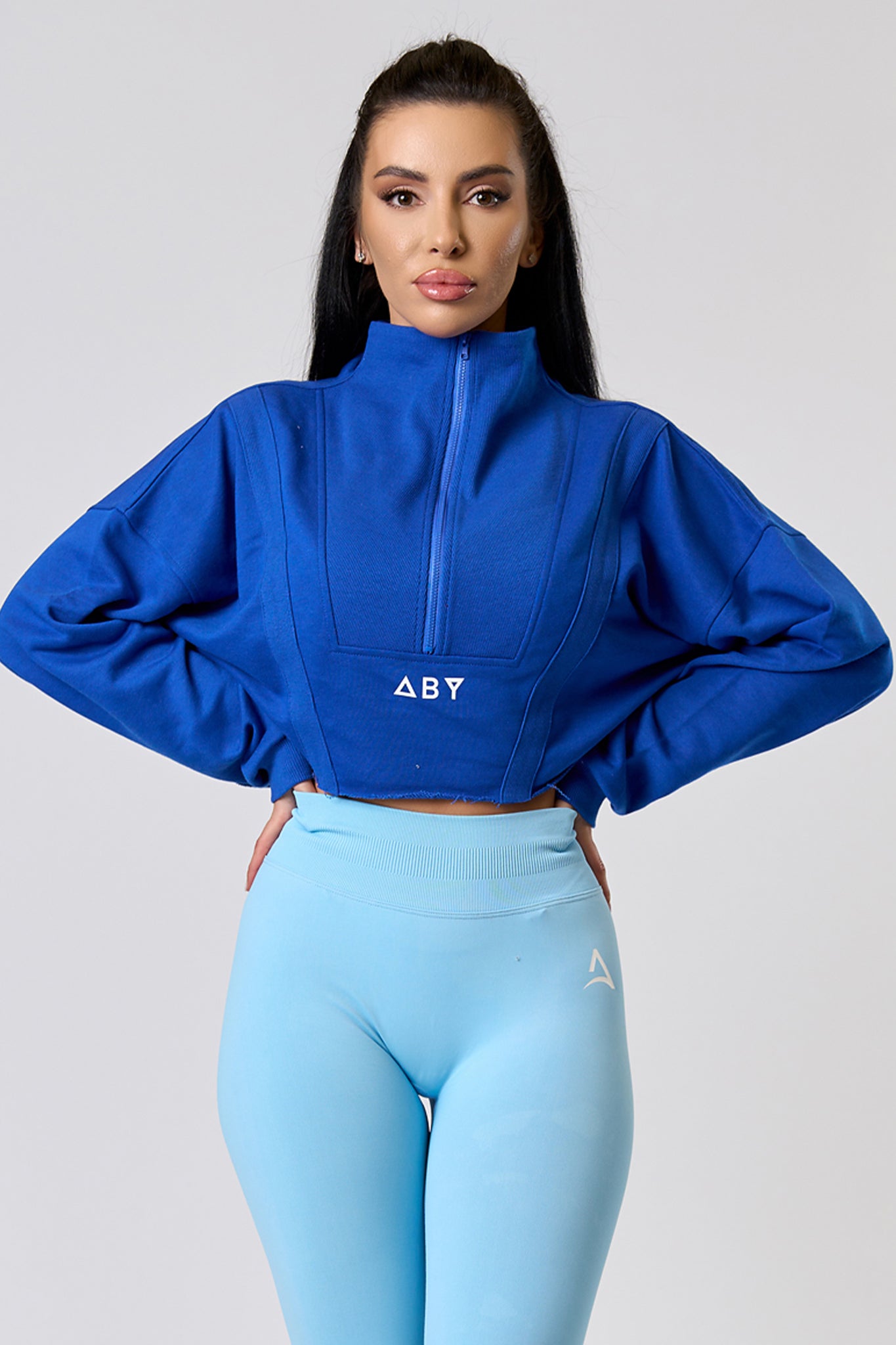 Bluza CROP ZIP Albastra